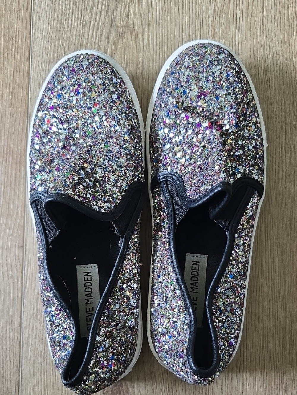 Steve Madden Black-Trim Glitter Slip-On Sneakers